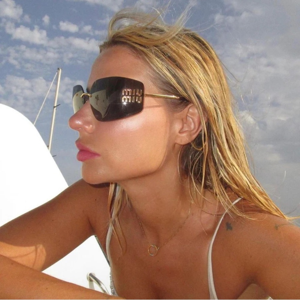 Miu Miu MU54YS 5AK5SO Gold Dark Grey Rimless Women Sunglasses